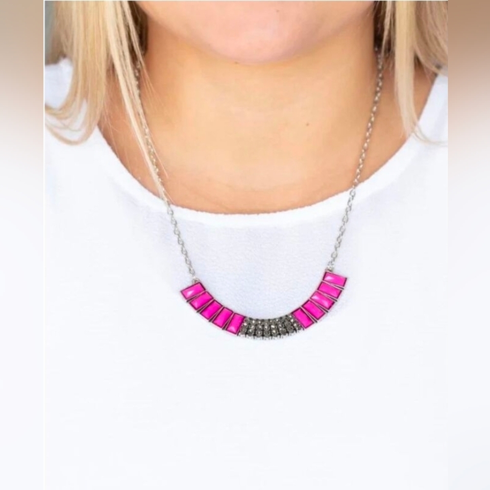 Paparazzi Vibrant Pink and Silver Necklace